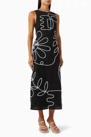 Luna Printed Maxi Dress in Cotton-linen