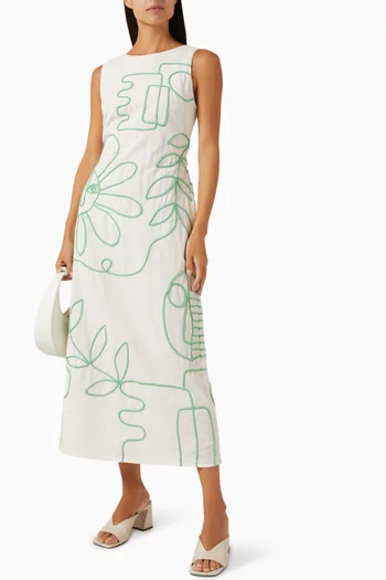 Luna Printed Maxi Dress in Cotton-linen