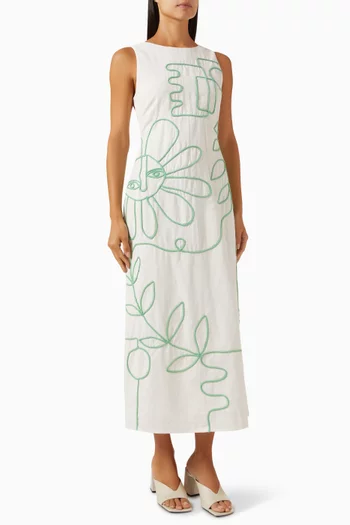 Luna Printed Maxi Dress in Cotton-linen