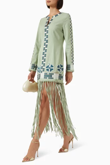 O-Ring Fringe Maxi Dress in Cotton-twill