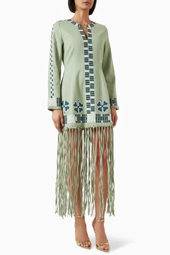 O-Ring Fringe Maxi Dress in Cotton-twill