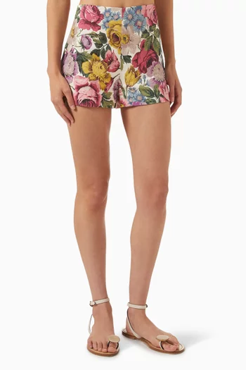 Lila Floral-print Shorts in Linen