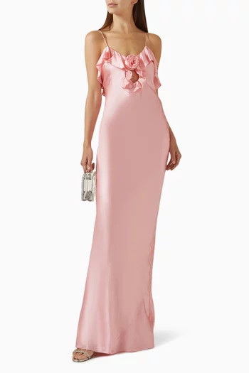 Esperanza Cape Maxi Dress in Silk Satin
