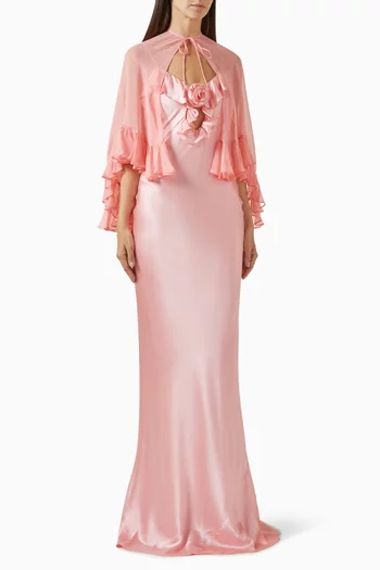 Esperanza Cape Maxi Dress in Silk Satin