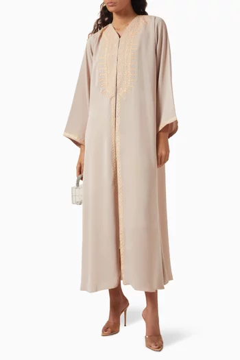 Thread-embroidered Abaya in Nada