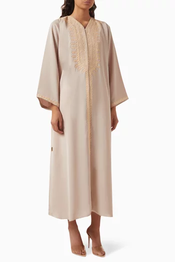 Thread-embroidered Abaya in Nada