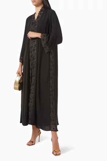 Lace-trim Abaya in Nada