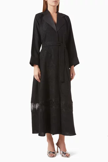 Coat-style Belted Abaya in Jacquard