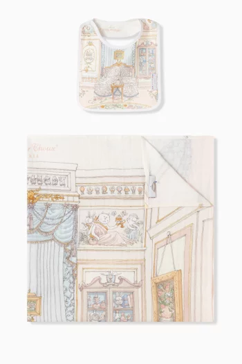 طقم صدرية وبطانية مربعة بطبعة غرفة نوم فرنسية قطن عضوي