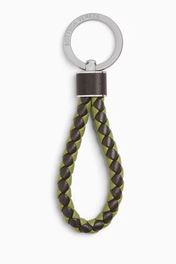 Bicolour Keyring in Intrecciato Leather