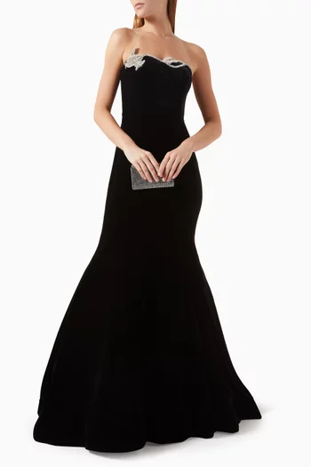Huxlee Crystal-embellished Gown in Stretch-velvet