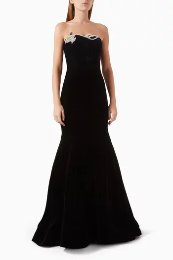 Huxlee Crystal-embellished Gown in Stretch-velvet