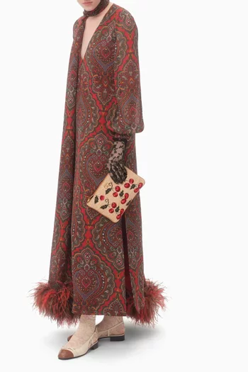 VLOGO Signature Pouch in Cherry-printed Raffia