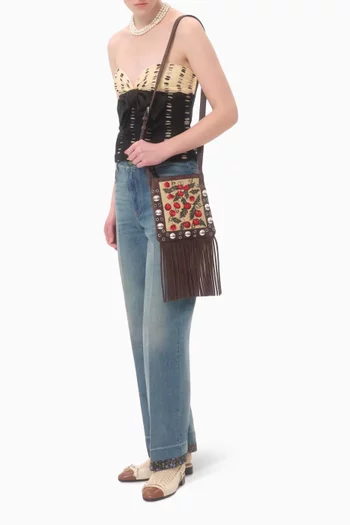 Nellcôte Small Shoulder Bag in Raffia & Suede