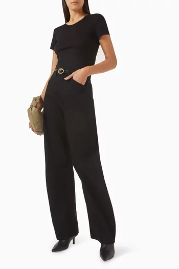 High-waisted Curved Pants in Denim