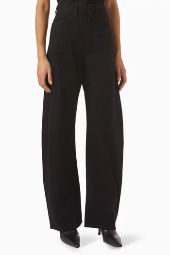 High-waisted Curved Pants in Denim
