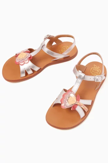 Plagette Floral Sandals in Metallic Leather