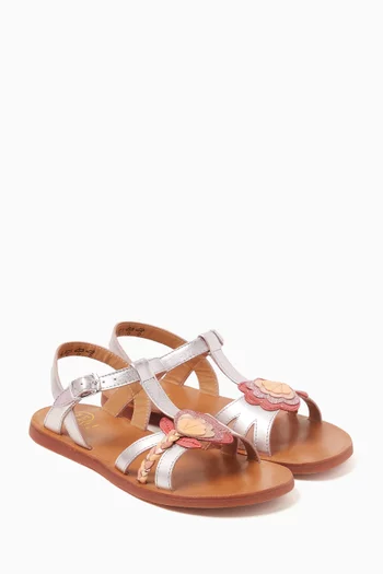 Plagette Floral Sandals in Metallic Leather