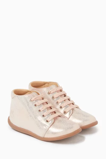 Lace-up Boots in Metallic Leather