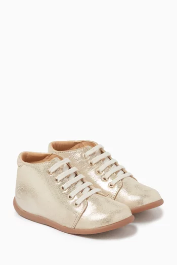 Lace-up Boots in Metallic Leather