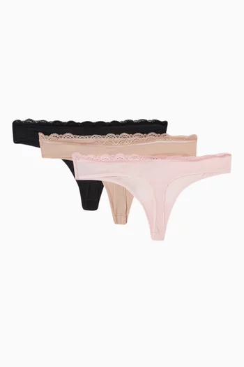 Lace-trim Thongs in Microfibre-jersey, Set of 3