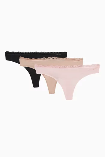 Lace-trim Thongs in Microfibre-jersey, Set of 3