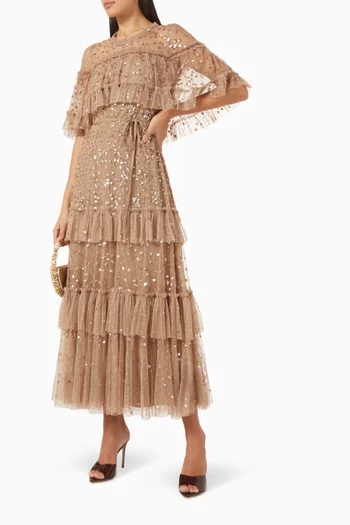 Leila Tiered Cape Gown in Tulle
