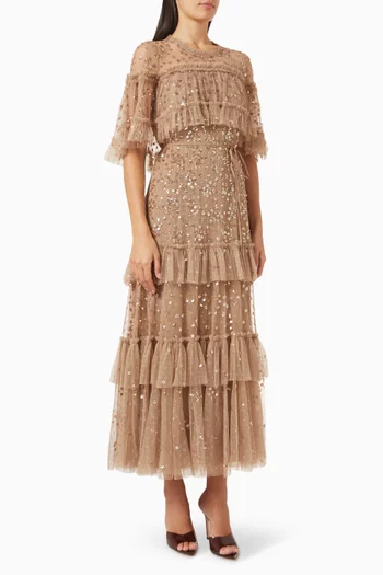 Leila Tiered Cape Gown in Tulle