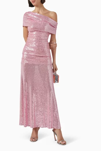Nova Draped One-shoulder Gown in Mesh