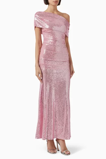Nova Draped One-shoulder Gown in Mesh
