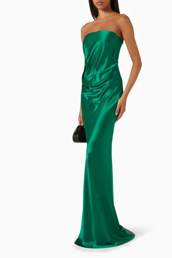 Draped Strapless Gown in Satin