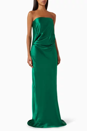 Draped Strapless Gown in Satin