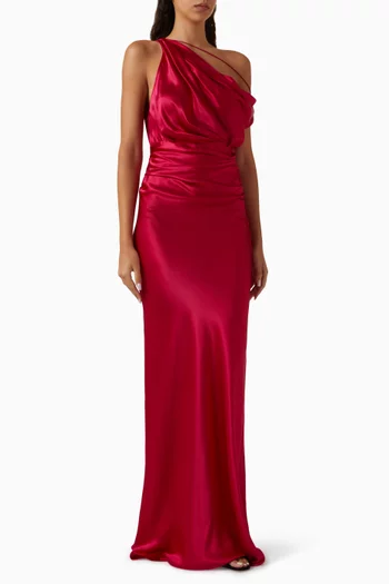 Off-shoulder Gown in Silk Satin