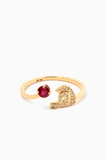 Initial 'H' Open Ruby Ring in 18kt Yellow Gold