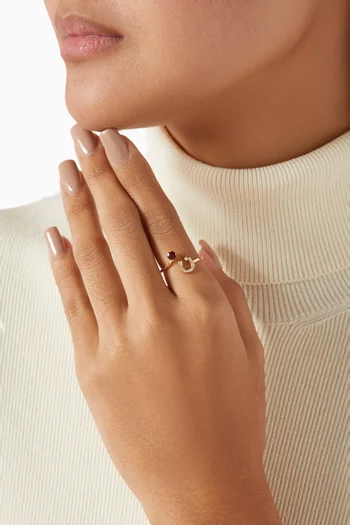 Initial 'N' Open Ruby & Diamond Ring in 18kt Gold