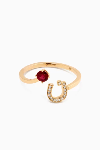 Initial 'N' Open Ruby & Diamond Ring in 18kt Gold