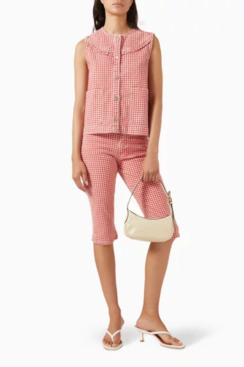 Gingham-print Mari Top in Stretch-cotton