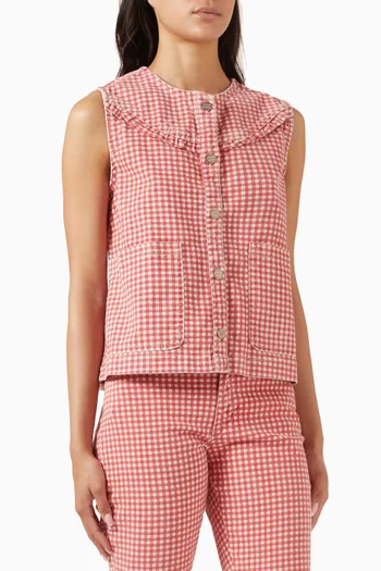 Gingham-print Mari Top in Stretch-cotton