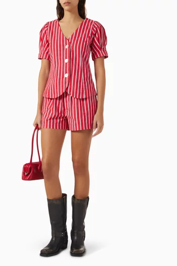 Shell Striped Buttoned Shirt in Linen-blend