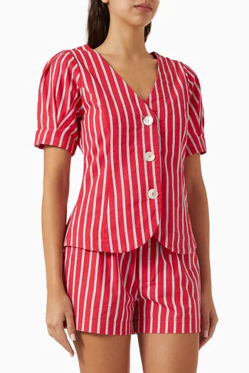 Shell Striped Buttoned Shirt in Linen-blend