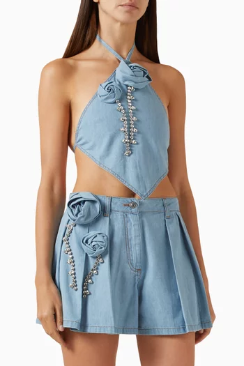 Crystal-embellished Rosette Handkerchief Top