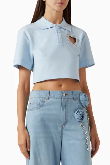 Crystal-embellished Heart Cut-out Polo Shirt