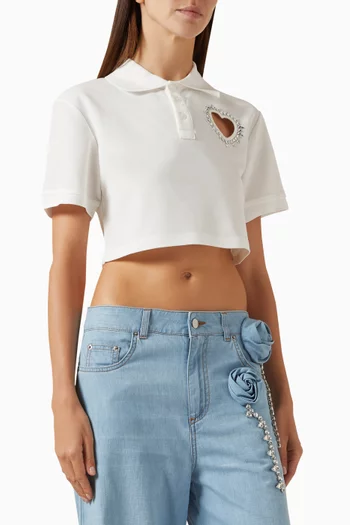 Crystal-embellished Heart Cut-out Polo Shirt