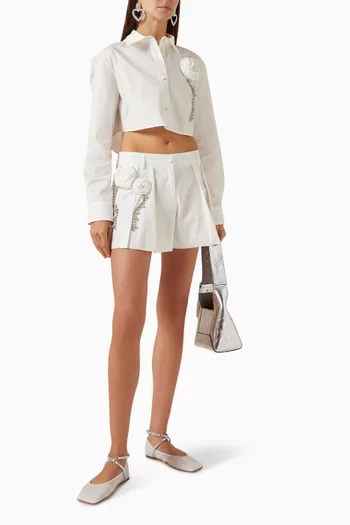 Crystal-embellished Rosette Crop Shirt