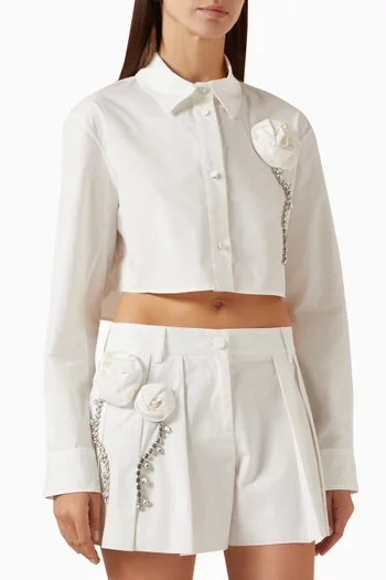 Crystal-embellished Rosette Crop Shirt