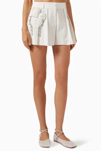 Crystal-embellished Rosette Shorts in Cotton-poplin