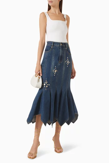 Studded Midi Skirt in Denim