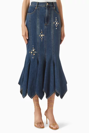 Studded Midi Skirt in Denim