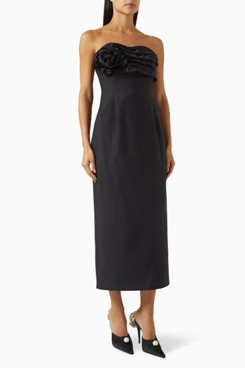 Strapless Ruched Dress in Wool-blend
