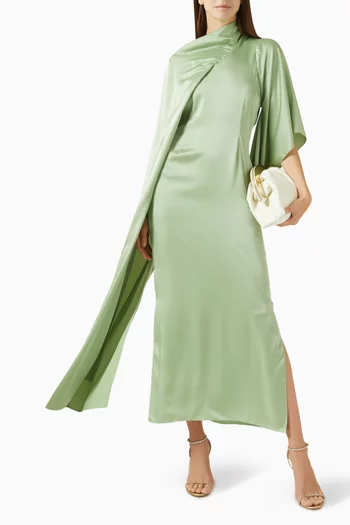 Cape Maxi Dress in Satin